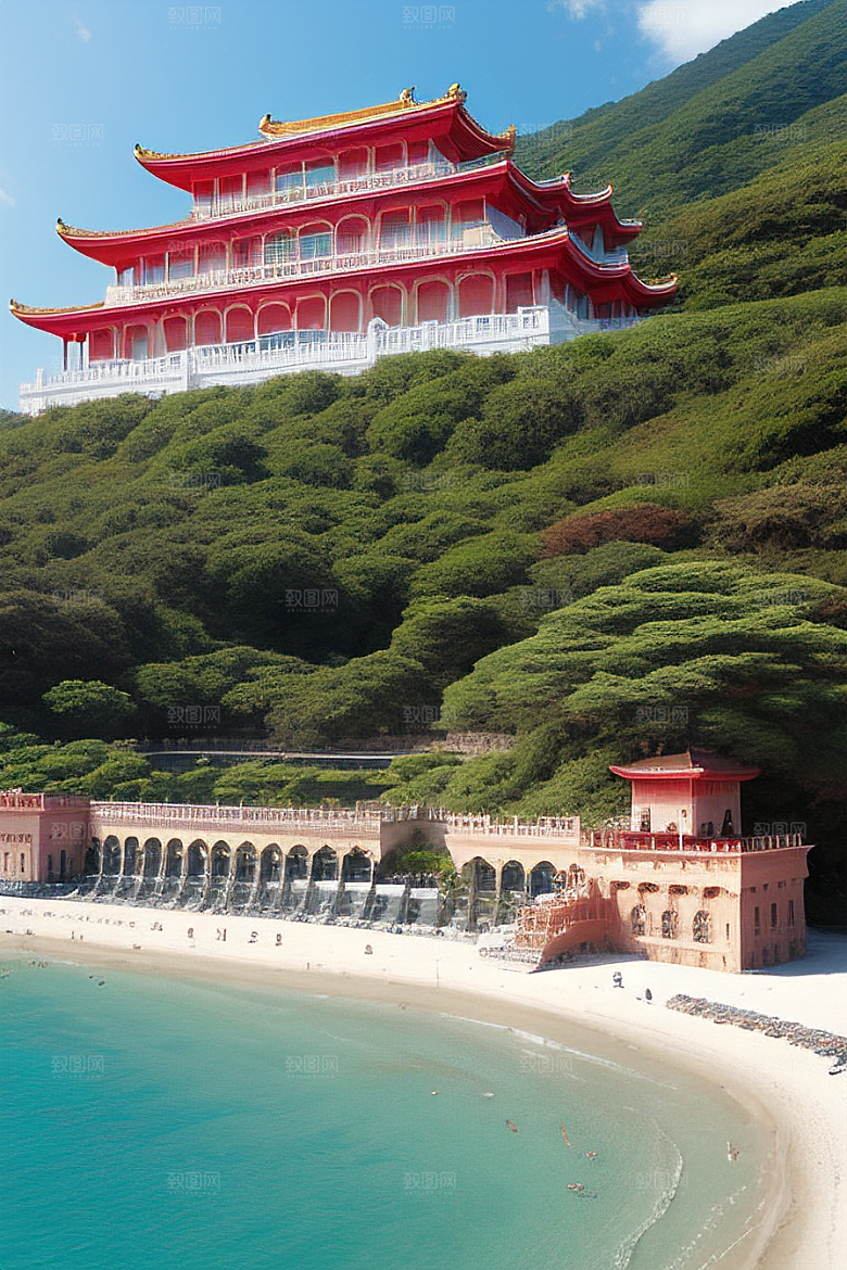 明媚的海滨宫殿风光