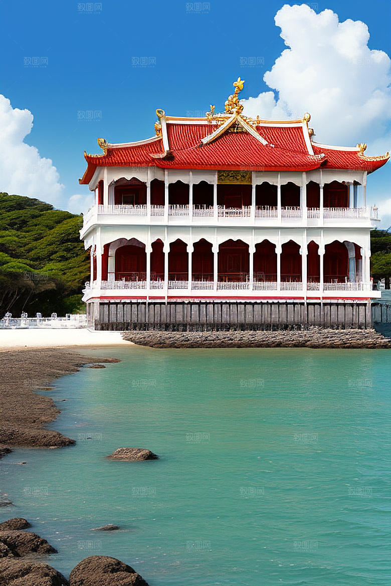 明媚的海滨宫殿风光