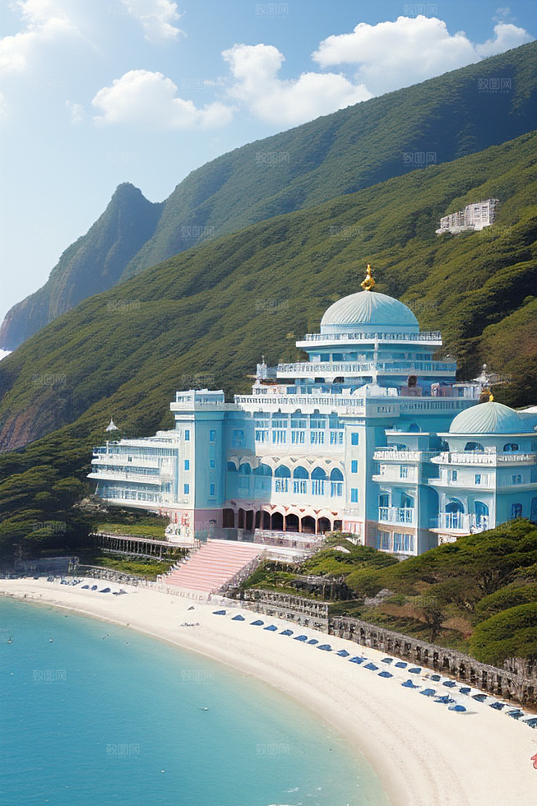 明媚的海滨宫殿风光