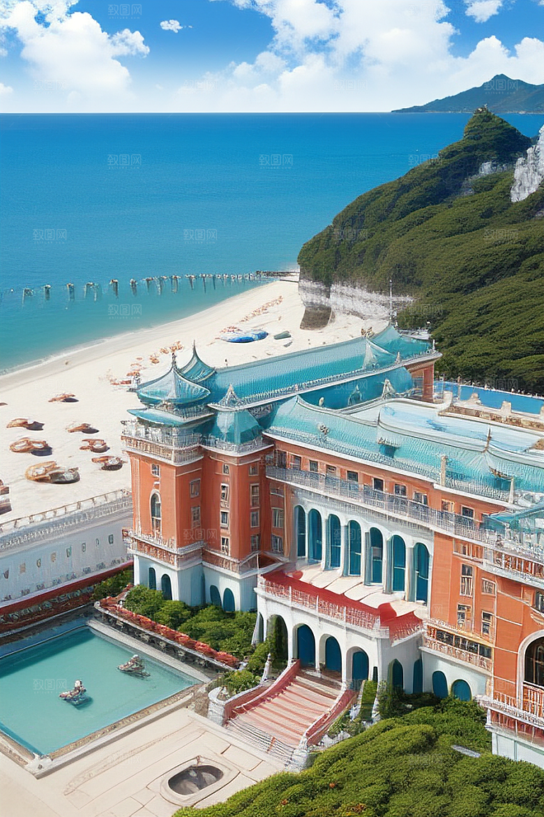 明媚的海滨宫殿风光
