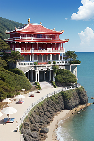 明媚的海滨宫殿风光