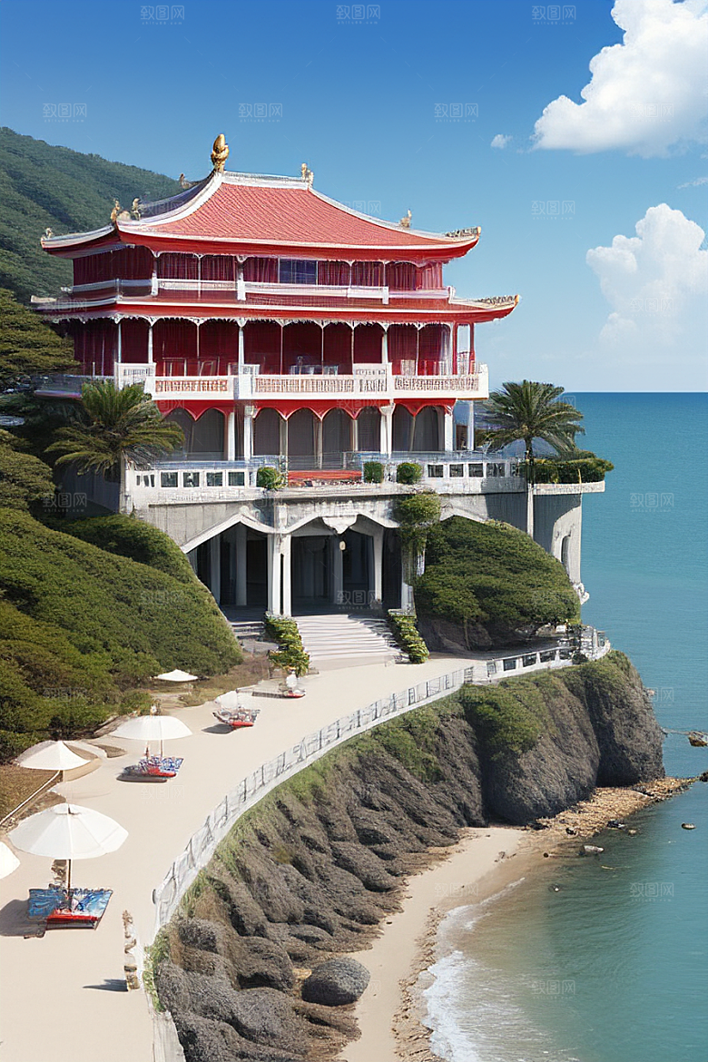 明媚的海滨宫殿风光