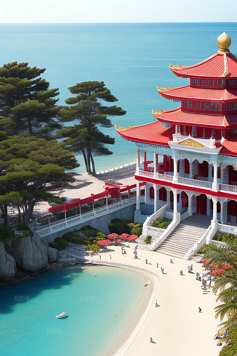 明媚的海滨宫殿风光