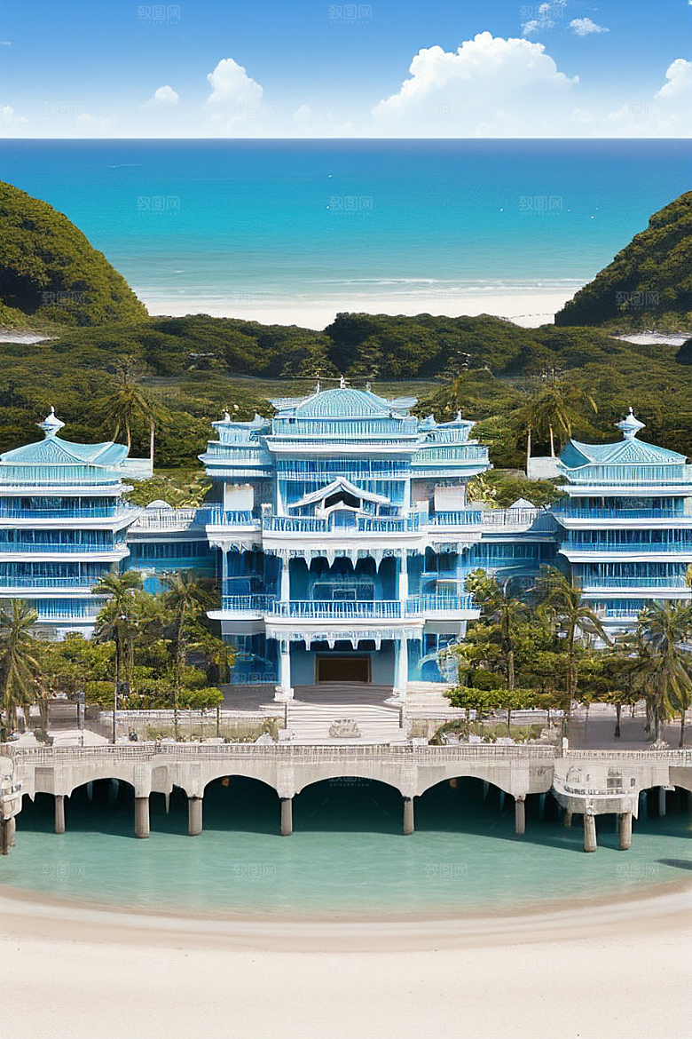 阳光照耀的美丽海滨宫殿