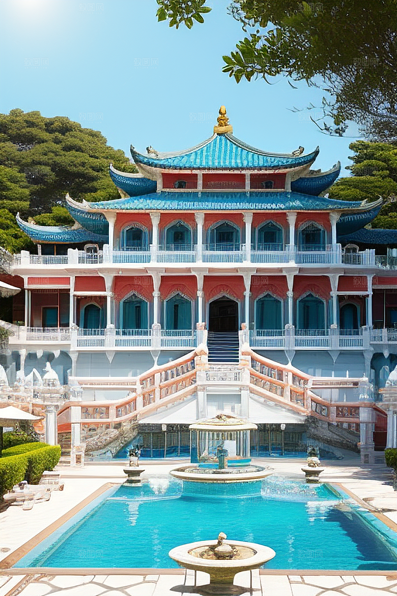 阳光照耀的美丽海滨宫殿