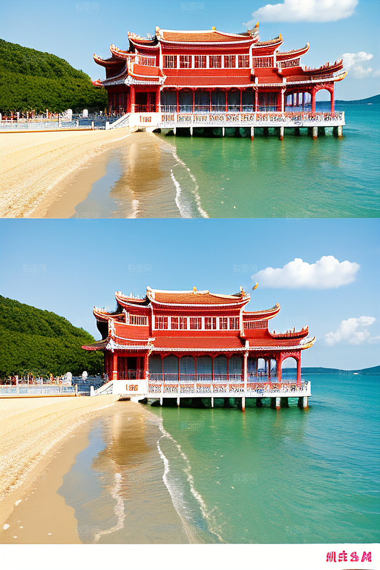 明媚海滨宫殿的美景
