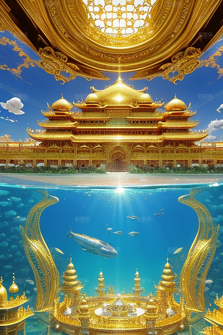唯美细节的豪华金色宫殿