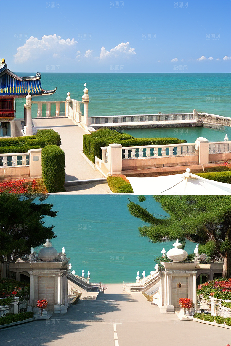 明媚海滨宫殿的美景