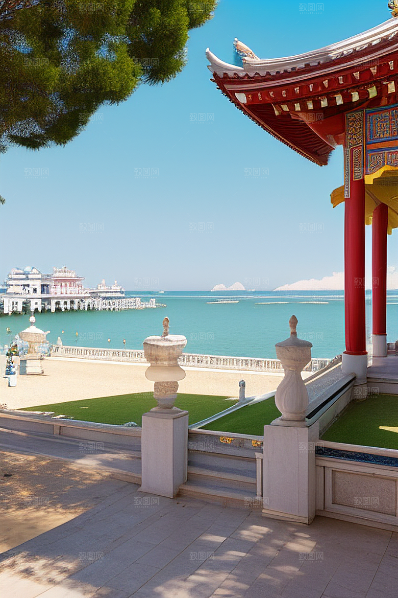 明媚海滨宫殿的美景