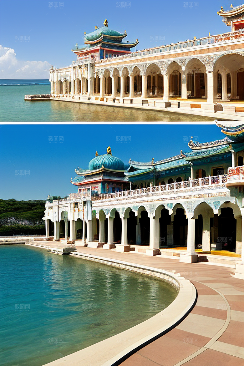 明媚海滨宫殿的美景