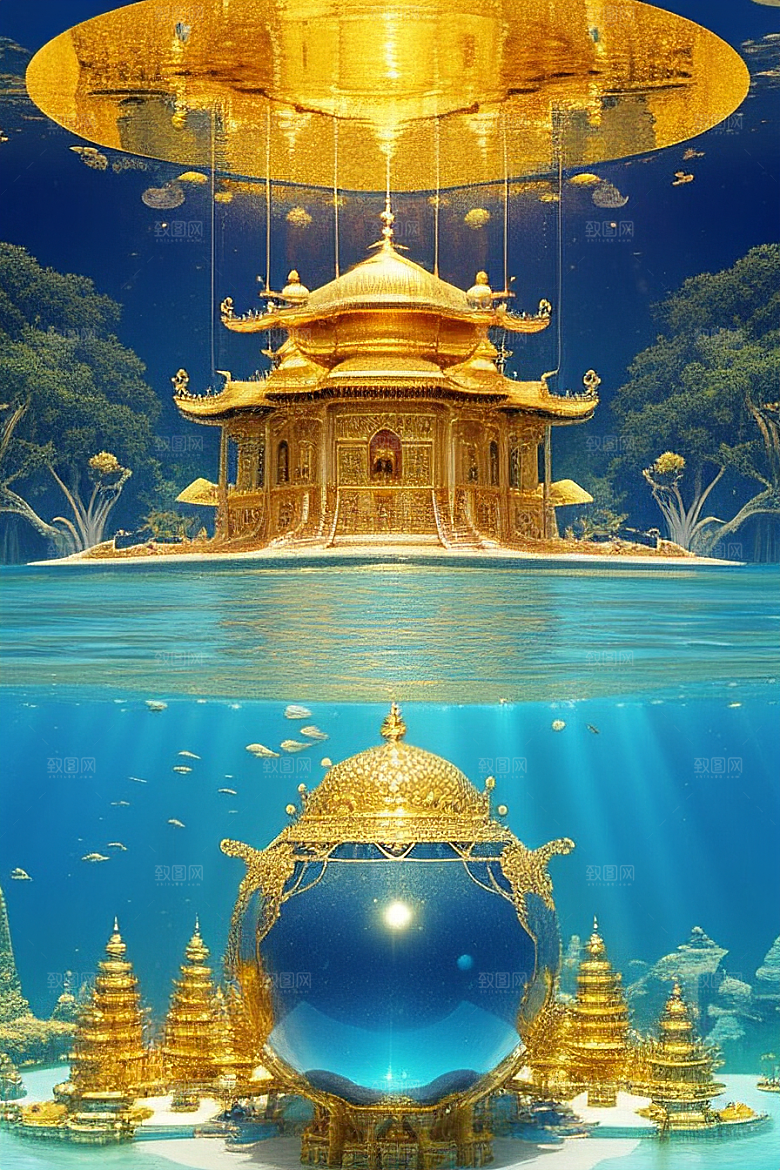 唯美细节的豪华金色宫殿