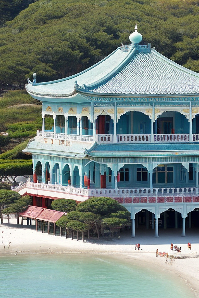 明媚海滨宫殿的美景