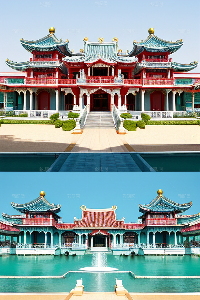 明媚海滨宫殿的美景