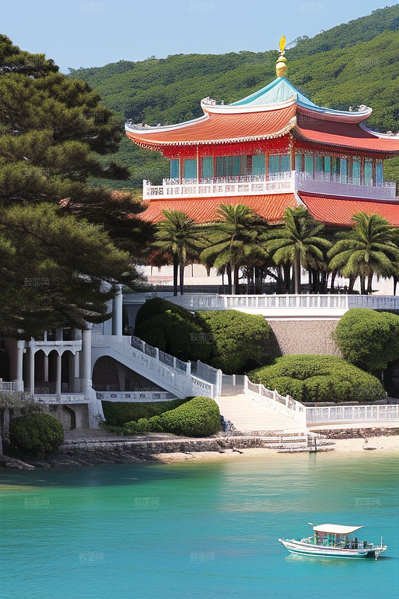明媚海滨宫殿的美景
