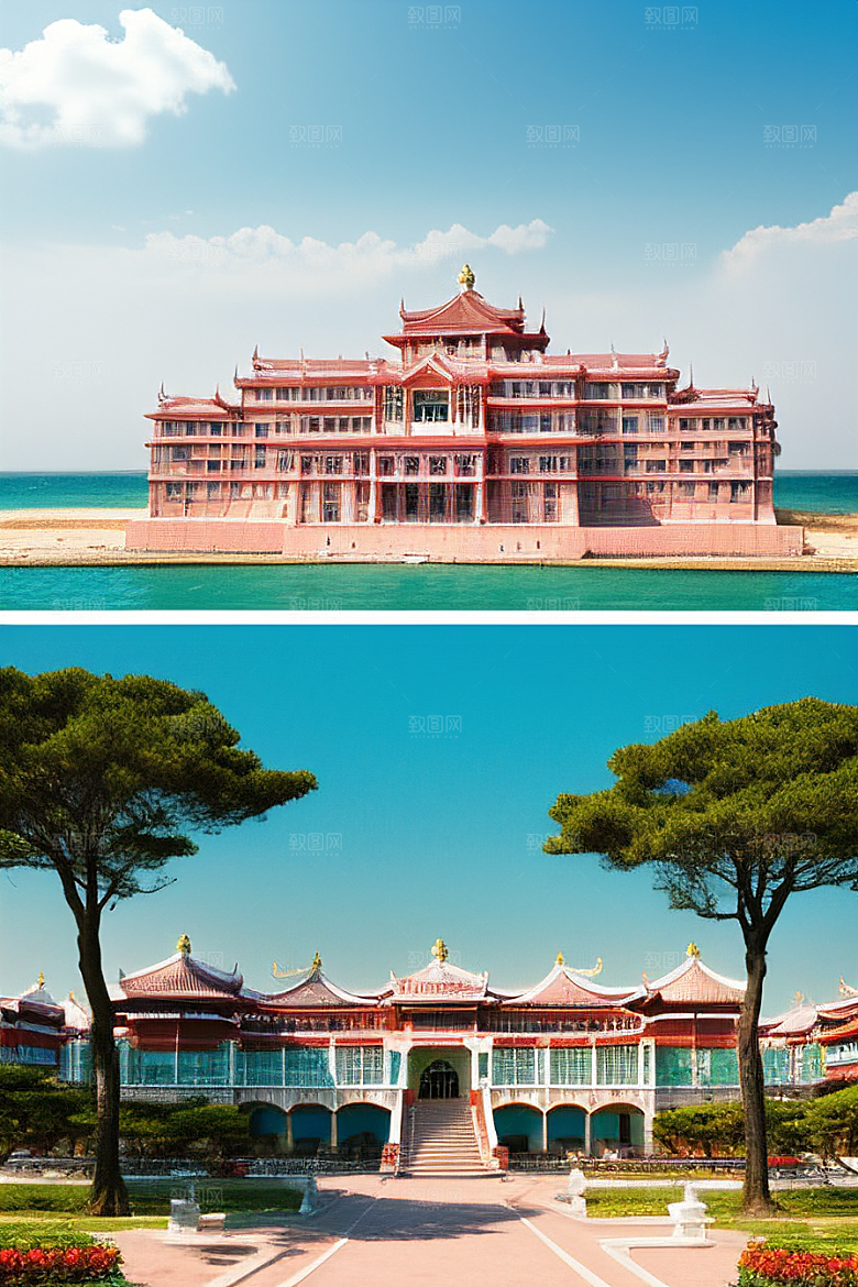 海滨宫殿的美丽景色