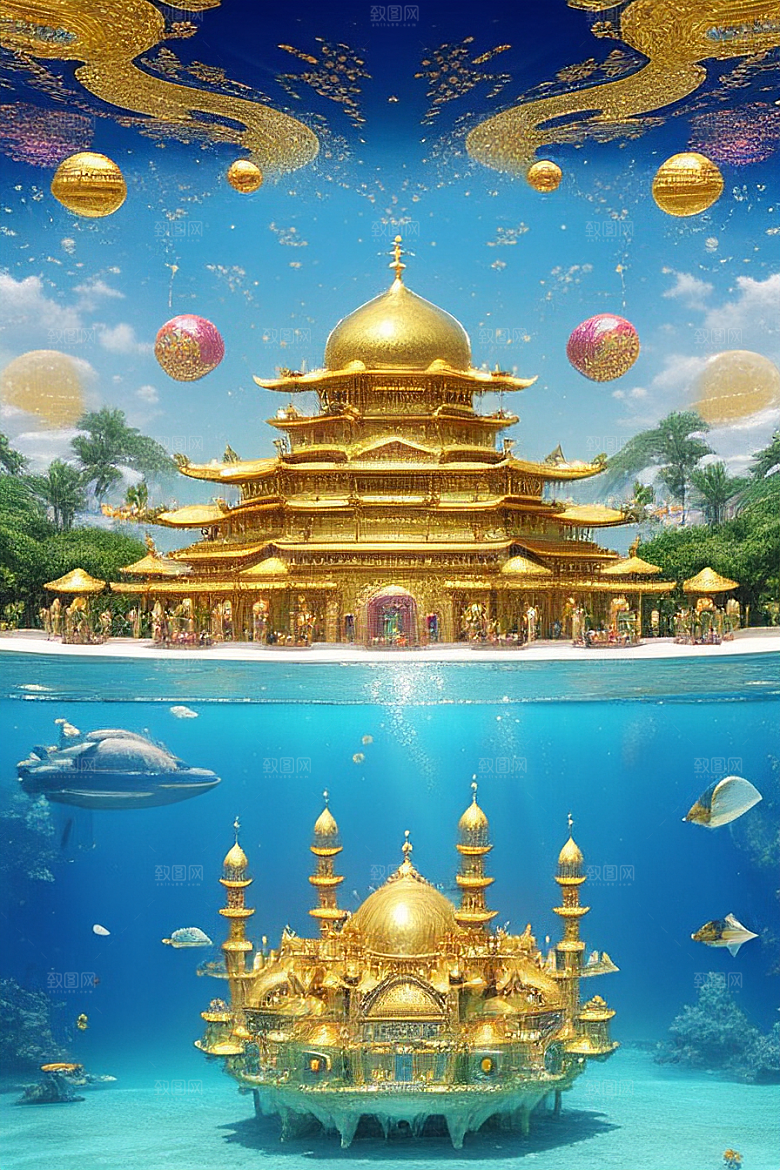 梦幻细节的巨型气泡下宫殿