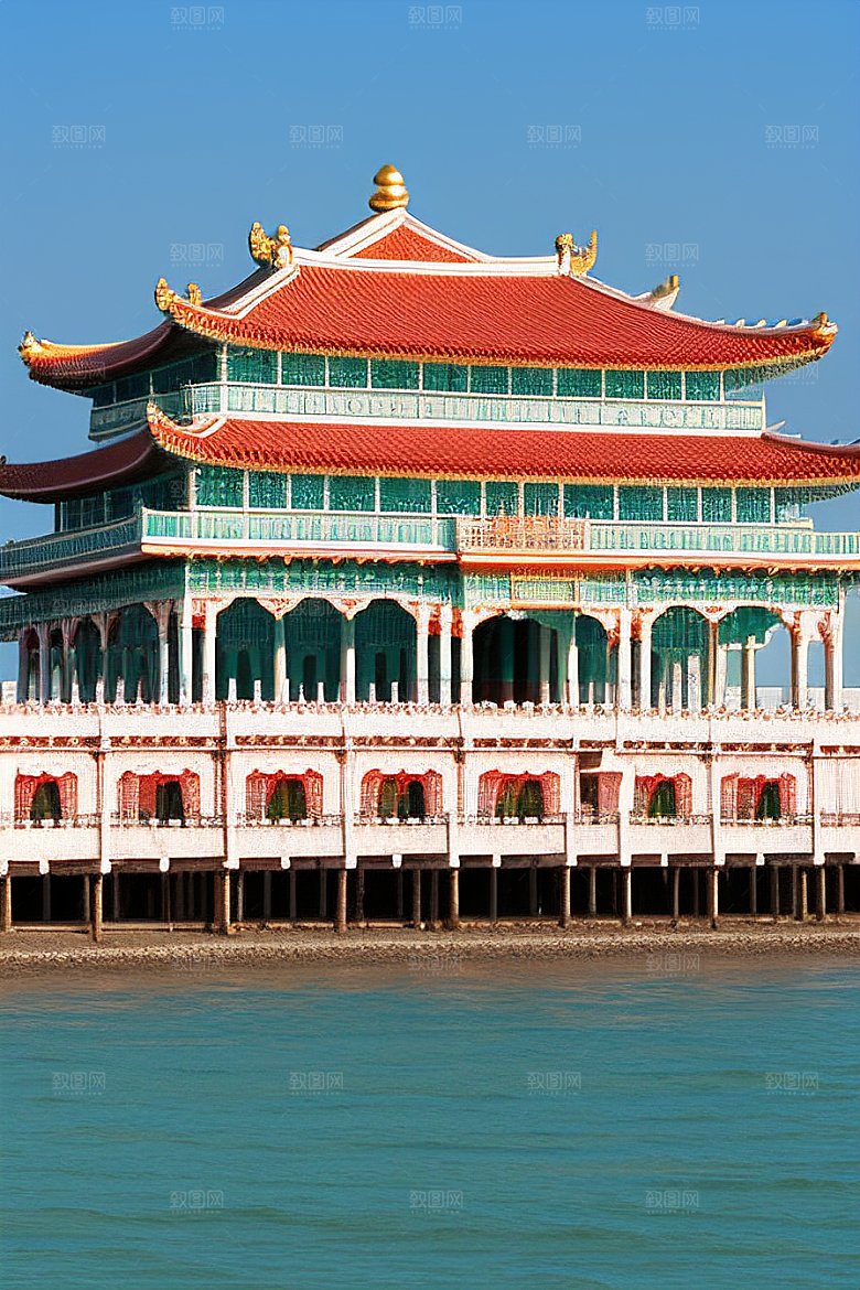 阳光下的美丽海滨宫殿