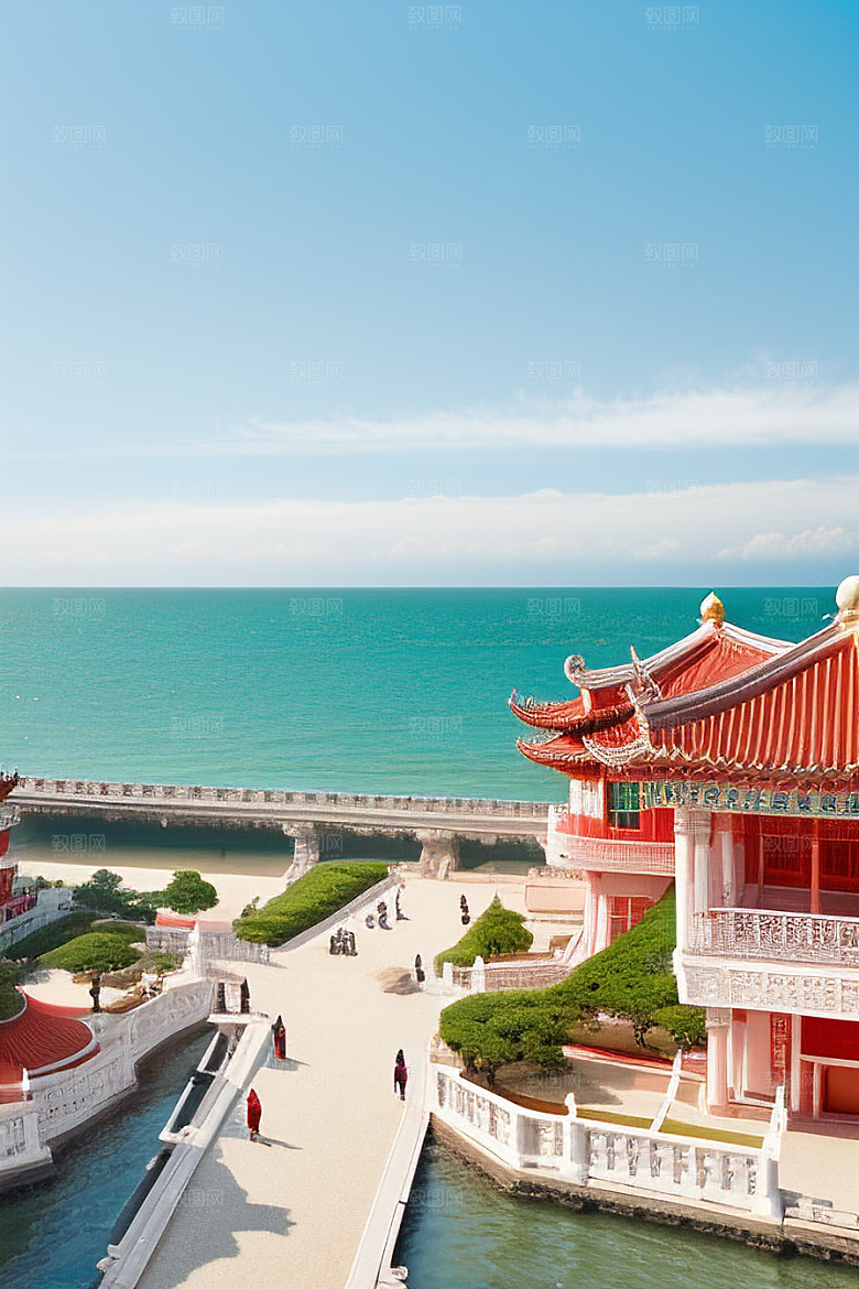 阳光下的美丽海滨宫殿