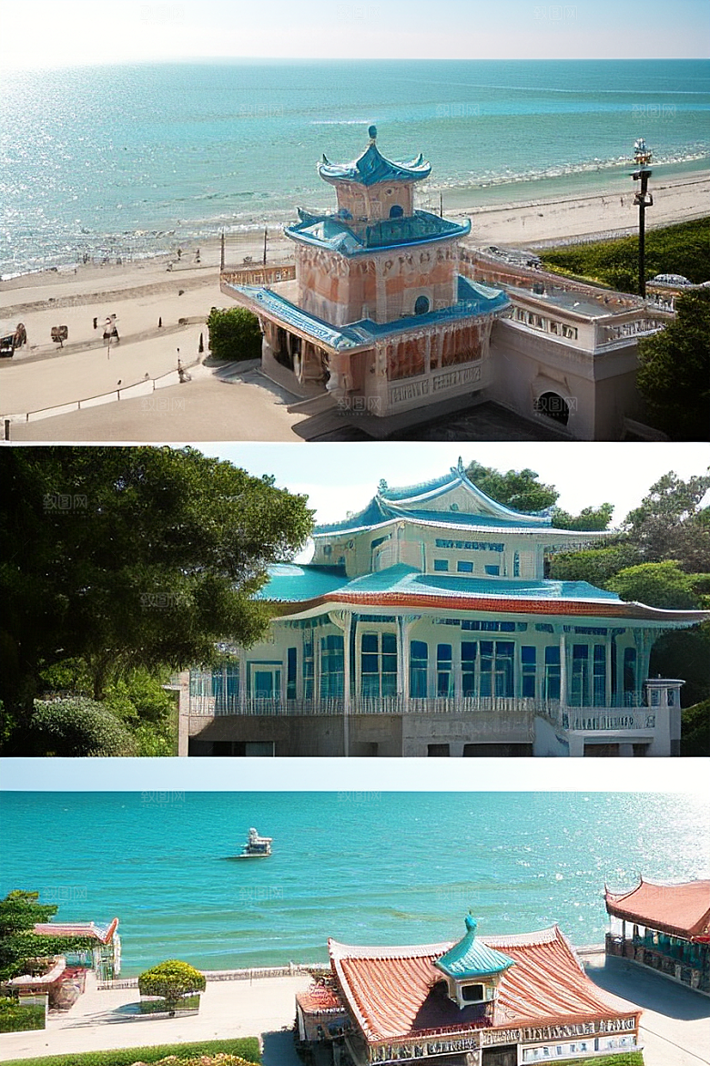 阳光下的美丽海滨宫殿