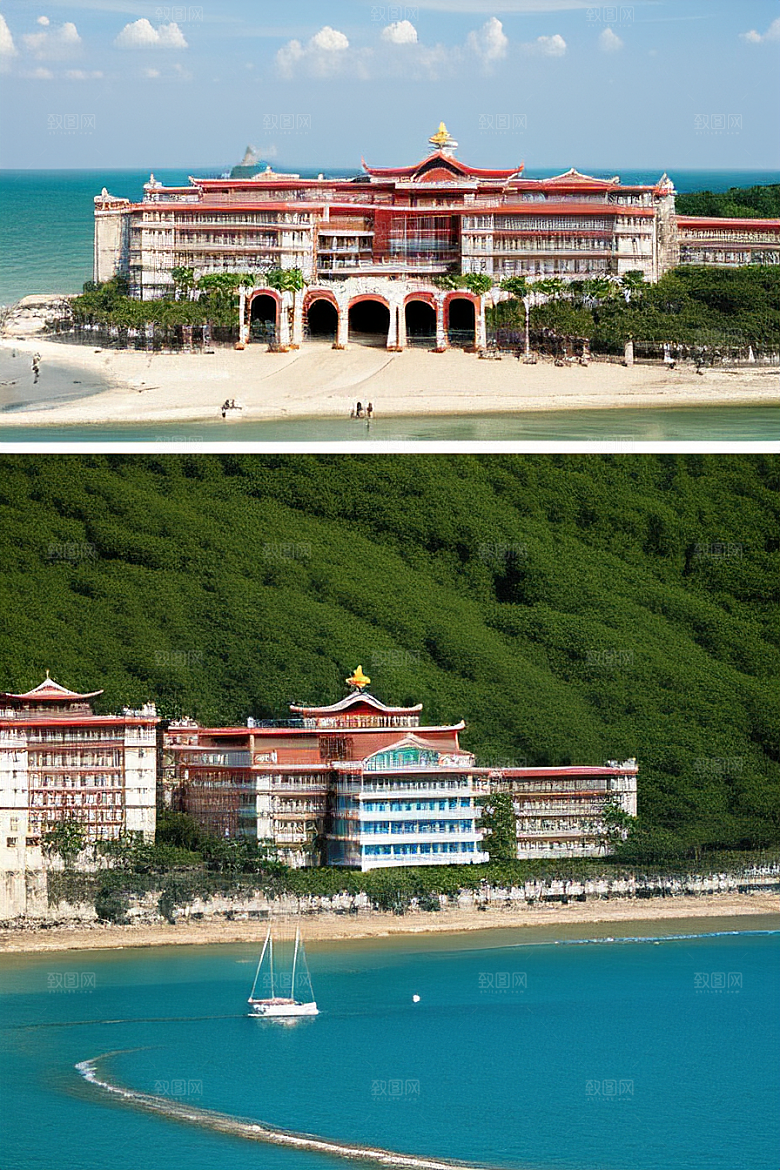 阳光下的美丽海滨宫殿