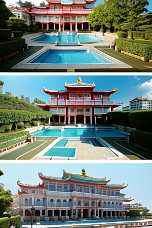 阳光下的美丽海滨宫殿