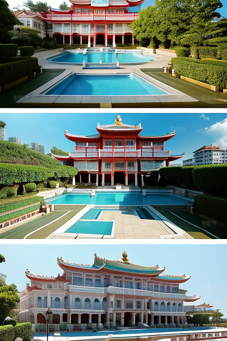 阳光下的美丽海滨宫殿