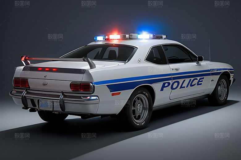 蓝色警车在逆光视角下的精彩
