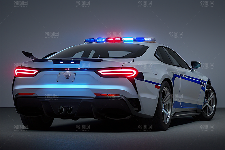 蓝色警车在逆光视角下的精彩