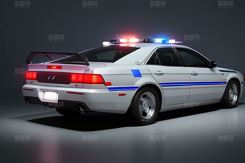蓝色警车在逆光视角下的精彩