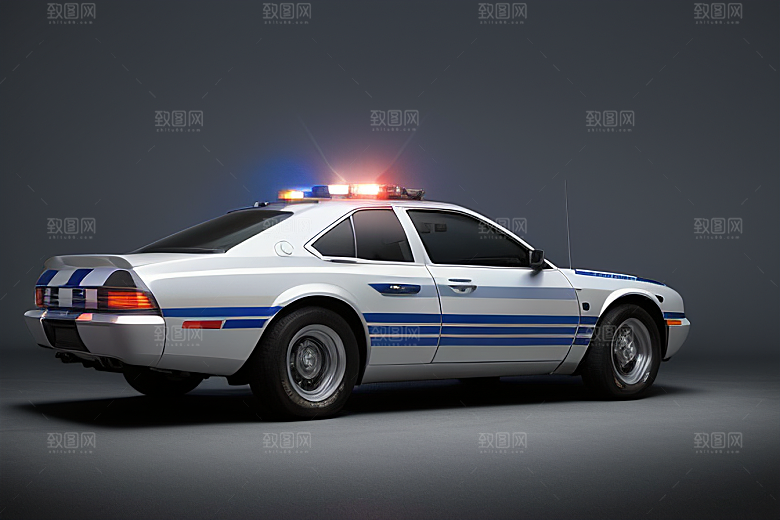 蓝色警车在逆光视角下的精彩