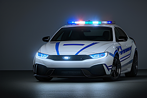 蓝色警车在逆光视角下的精彩