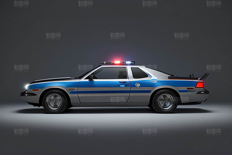 逆光视角里的蓝色警车
