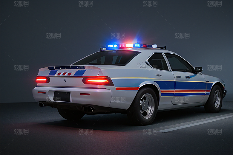 逆光视角里的蓝色警车