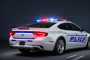 逆光视角里的蓝色警车