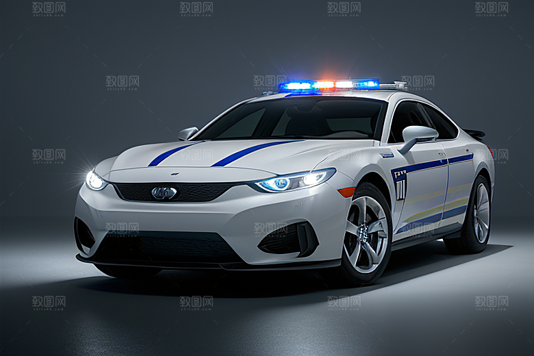 逆光视角里的蓝色警车