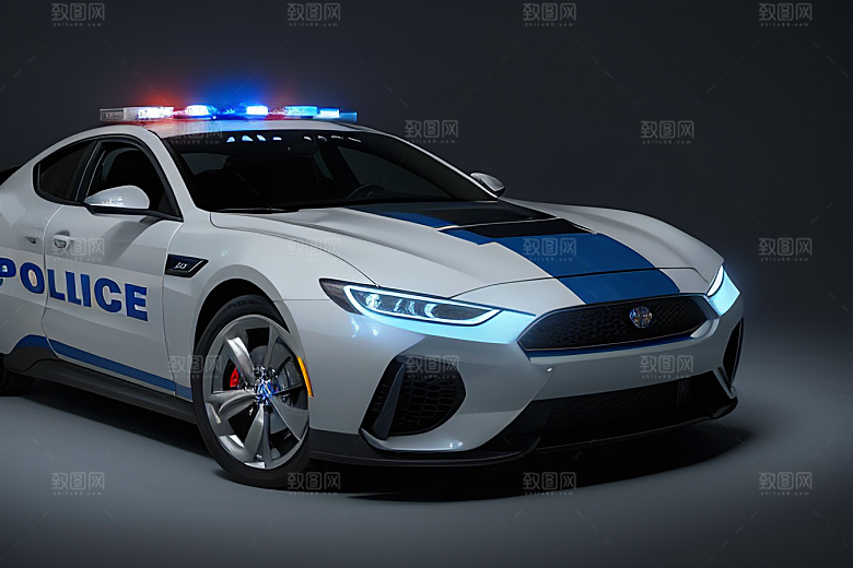 蓝色警车在逆光视角下的美丽