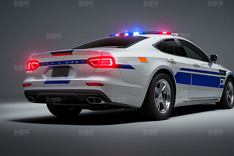 蓝色警车在逆光视角下的美丽