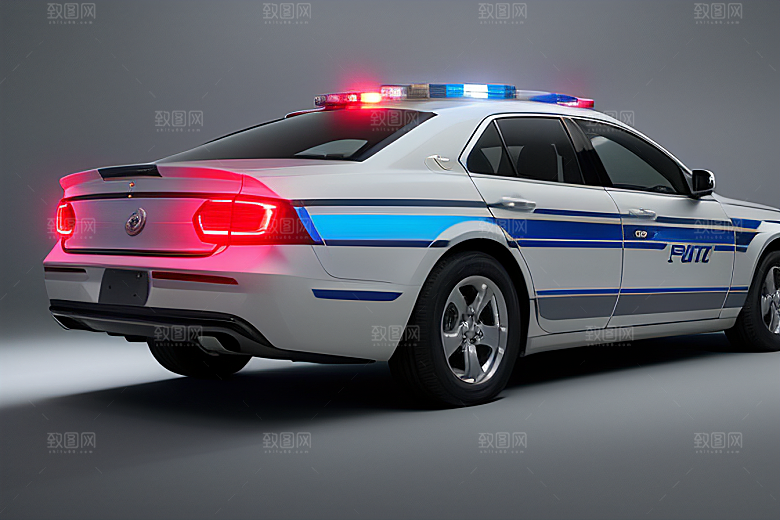 蓝色警车在逆光视角下的美丽