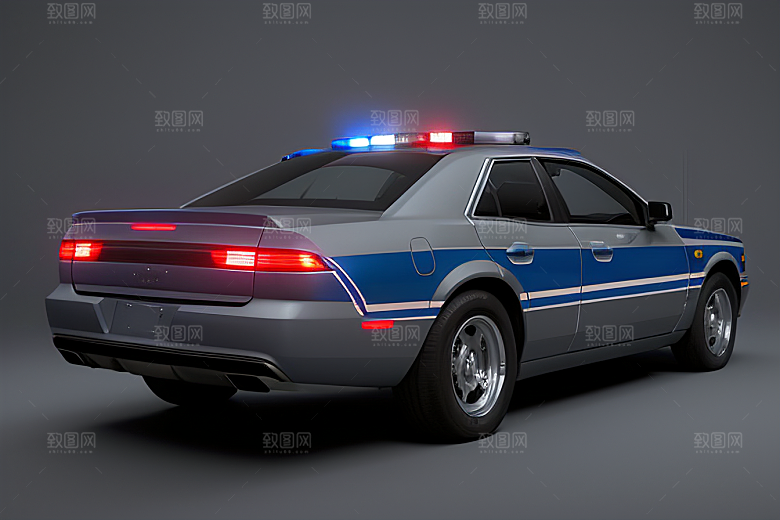 蓝色警车在逆光视角下的美丽