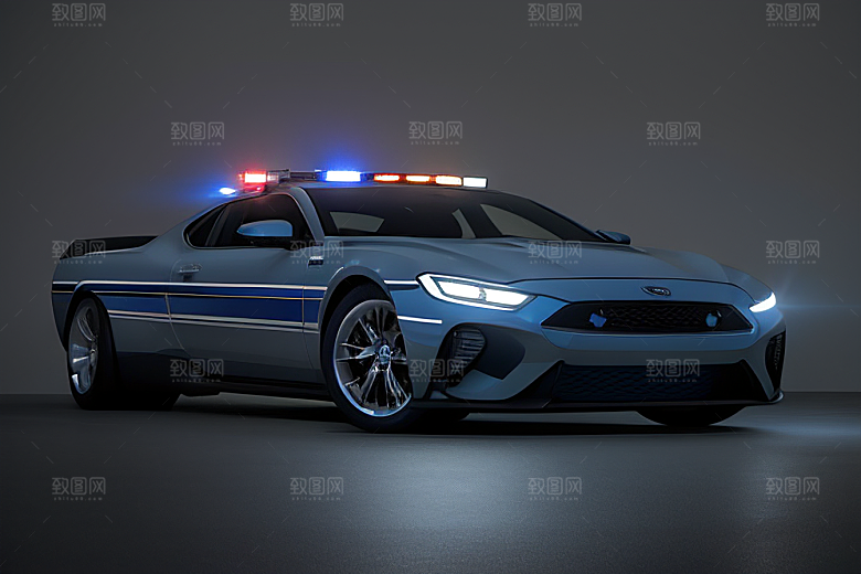 蓝色警车在逆光视角下的美丽