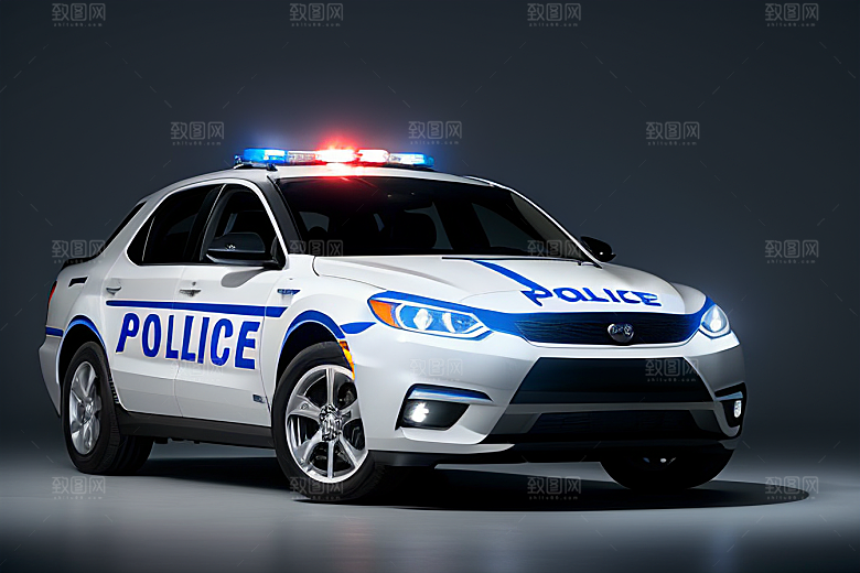 逆光视角下的蓝色警车