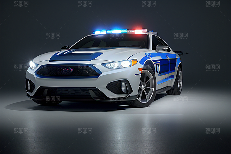 逆光视角下的蓝色警车