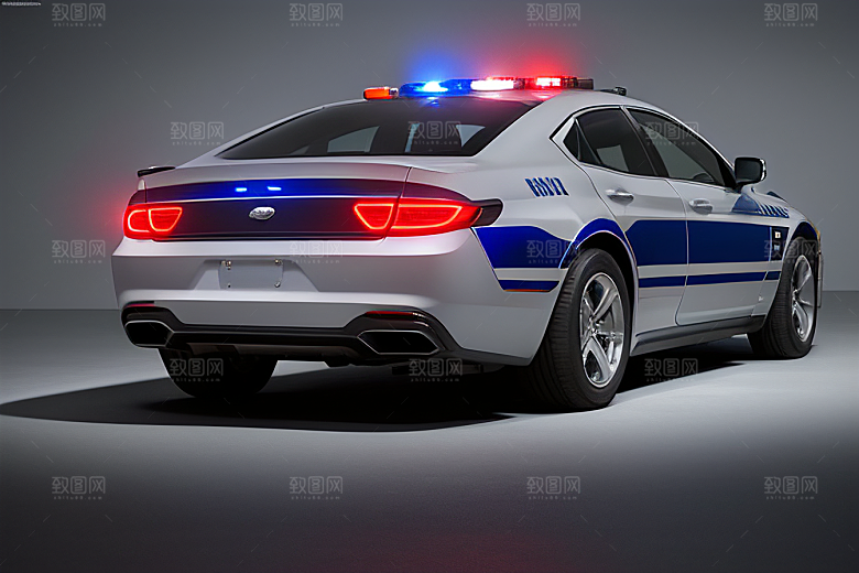 逆光视角下的蓝色警车