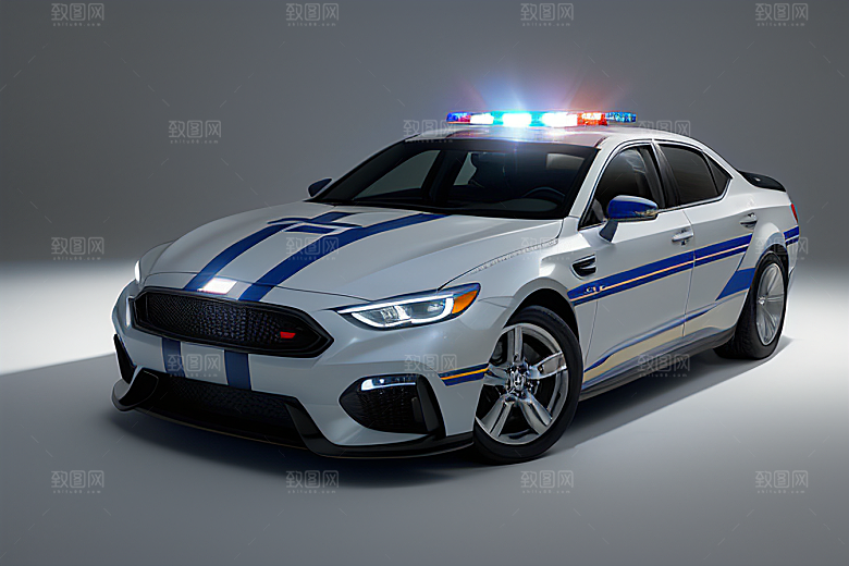 逆光视角下的蓝色警车