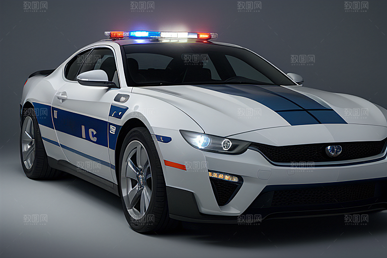 逆光视角下的蓝色警车