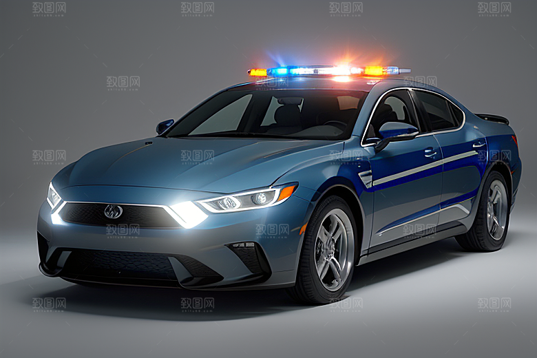 逆光视角下的蓝色警车