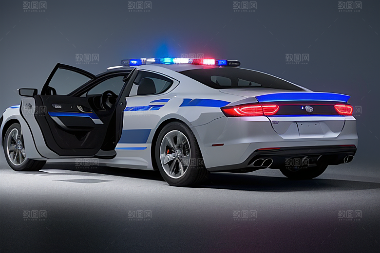 逆光视角下的蓝色警车