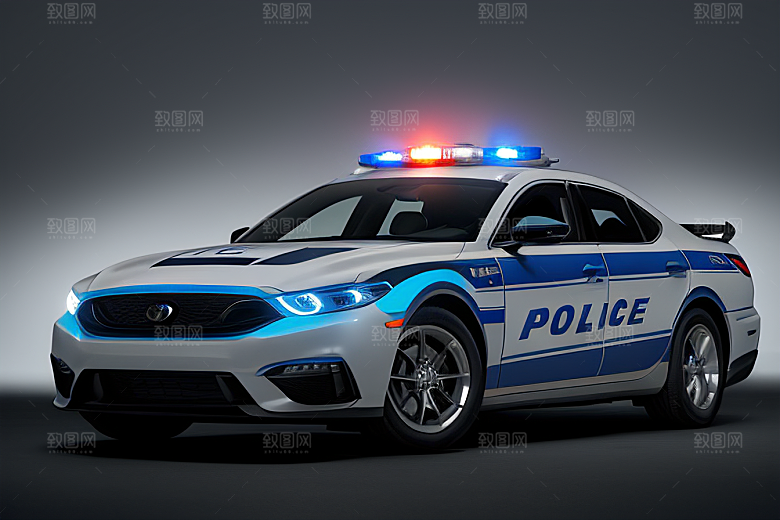 逆光视角下的蓝色警车