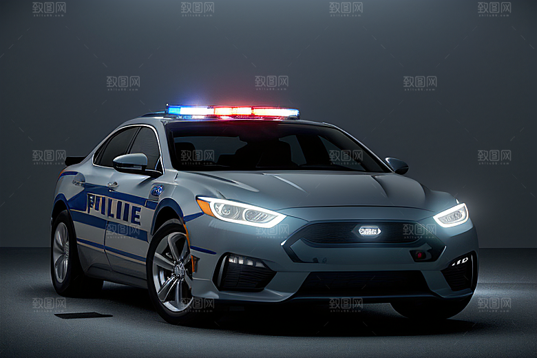 逆光视角下的蓝色警车