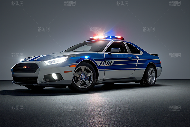逆光视角下的蓝色警车